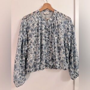 Floral Button-Up Blouse - Blue